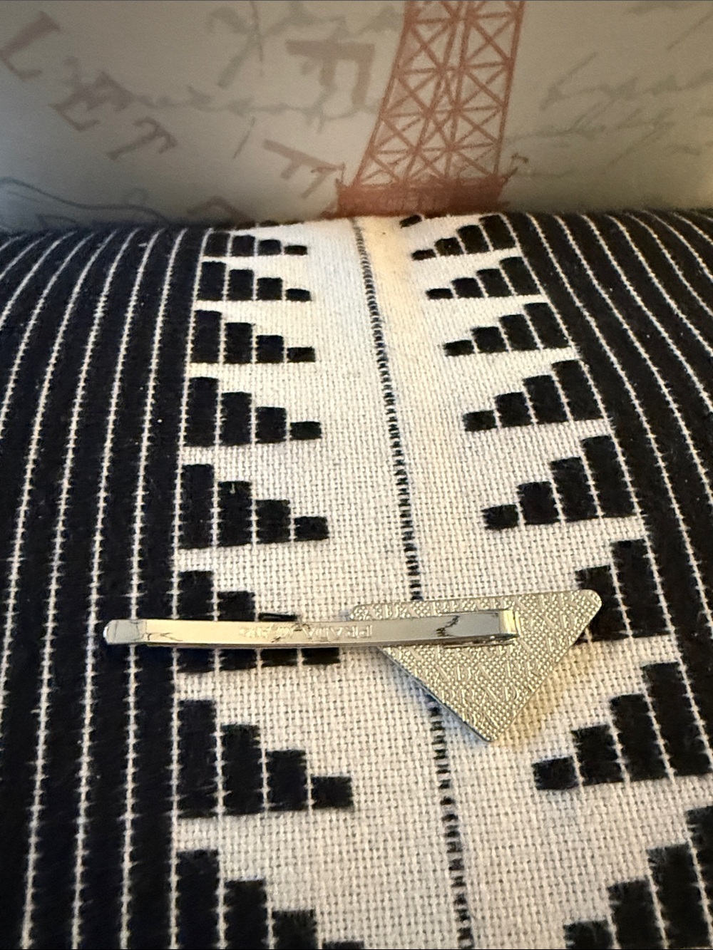 Prada White & Silver Triangle Logo Hair Pin - Picture 3 of 4
